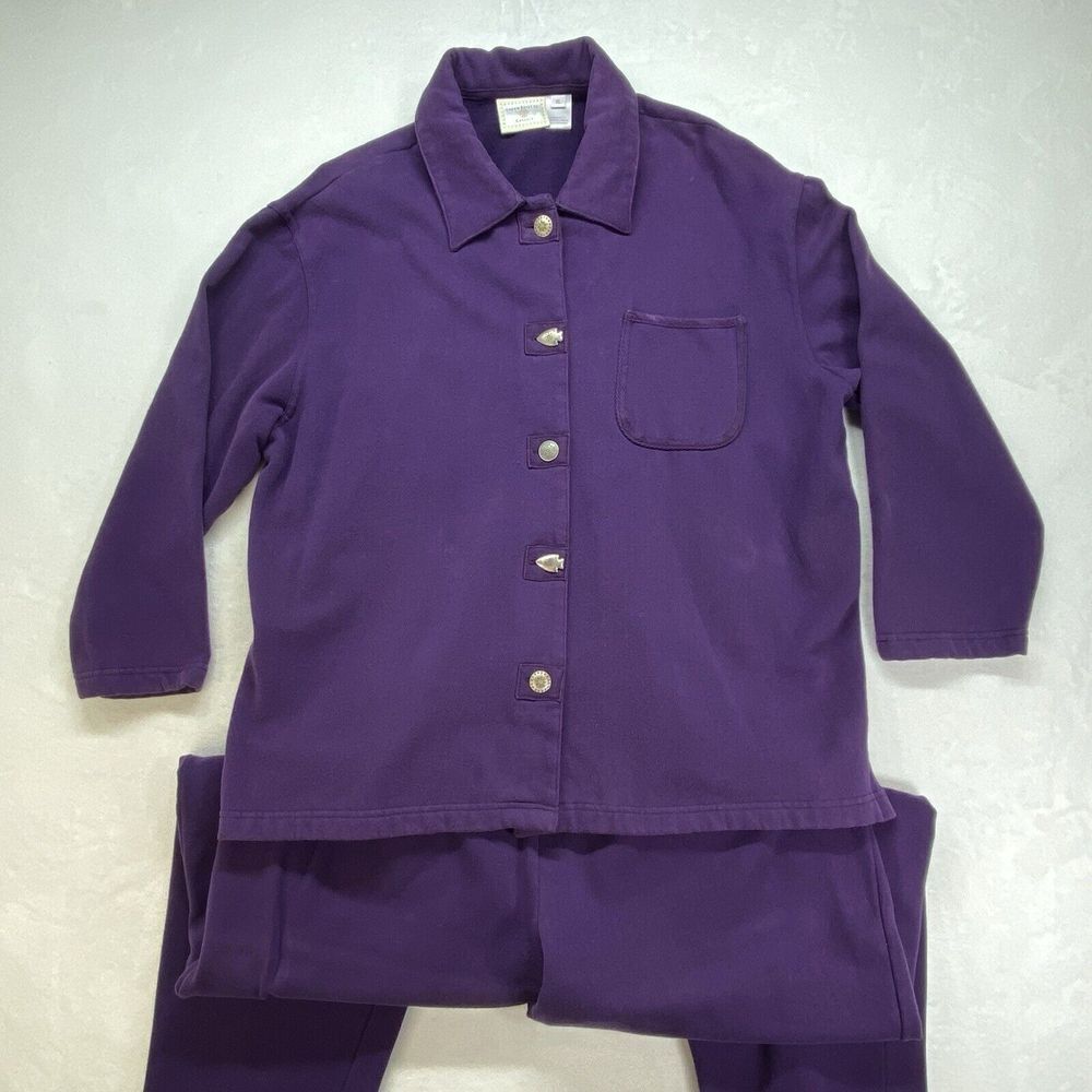 Susan Bristol Casuals 2 piece button up‎ sweatshirt & pants Womens XL purple